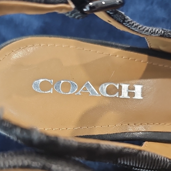 Coach Black and Tan Wedge Slingback Peep-Toe - Picture 3 of 7